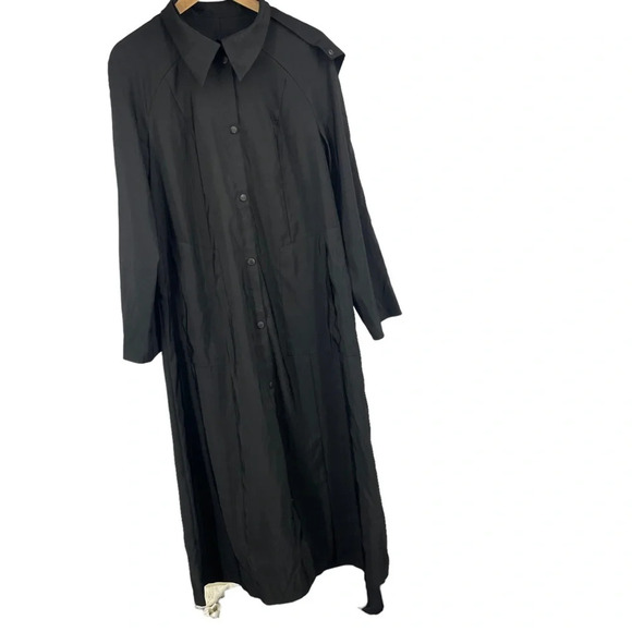Babette long button up black lightweight trench black windbreaker oversize XS - Picture 3 of 7
